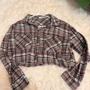 Plaid Cropped Button-Up Shirt